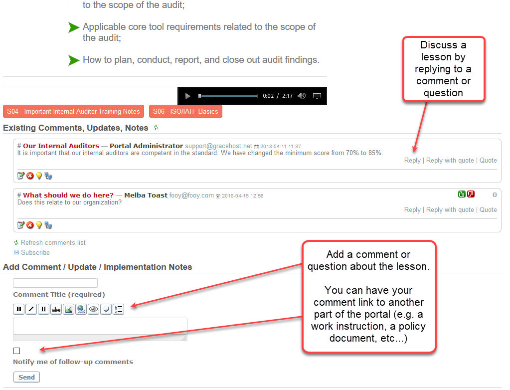 Article Comments functions