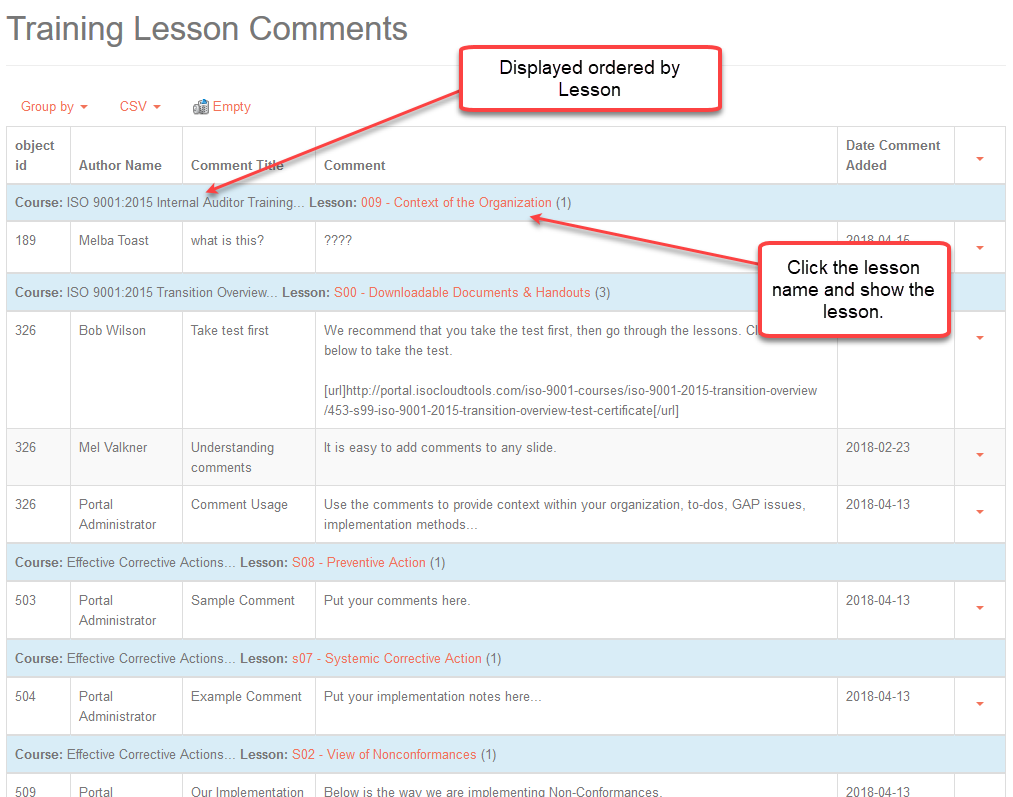 Comment Listing